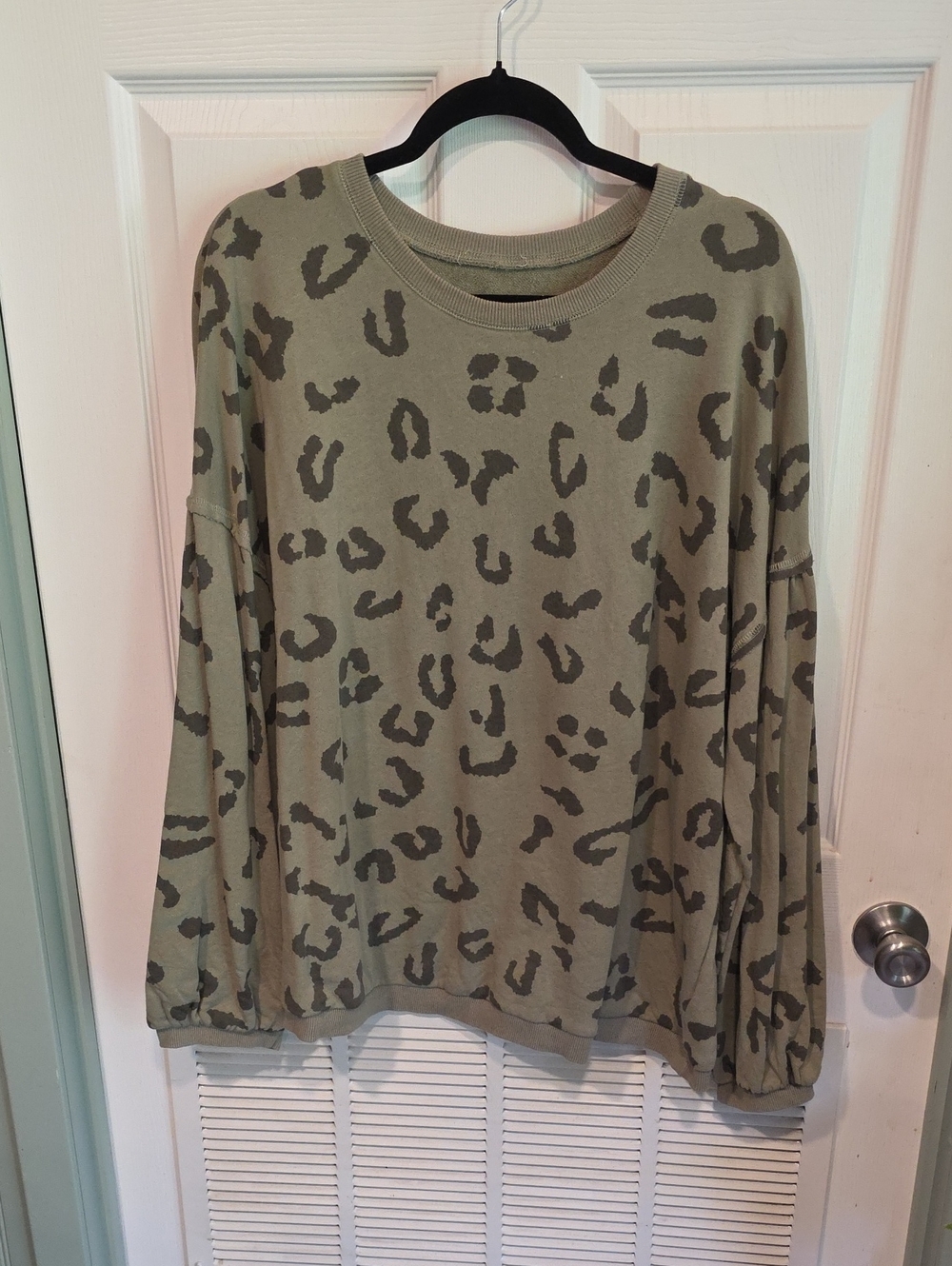 Olive Green Leopard Print Long Sleeve Top